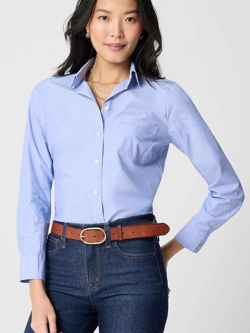 J Crew NWT Blue Signature Fit Button Up Cotton Long Sleeve Shirt AG364 Sz MED
